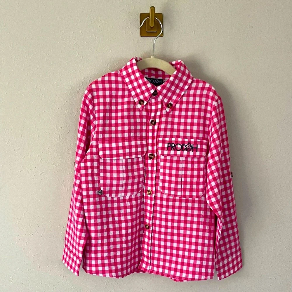 Prodoh Pink/White Gingham Fishing Shirt Size 5